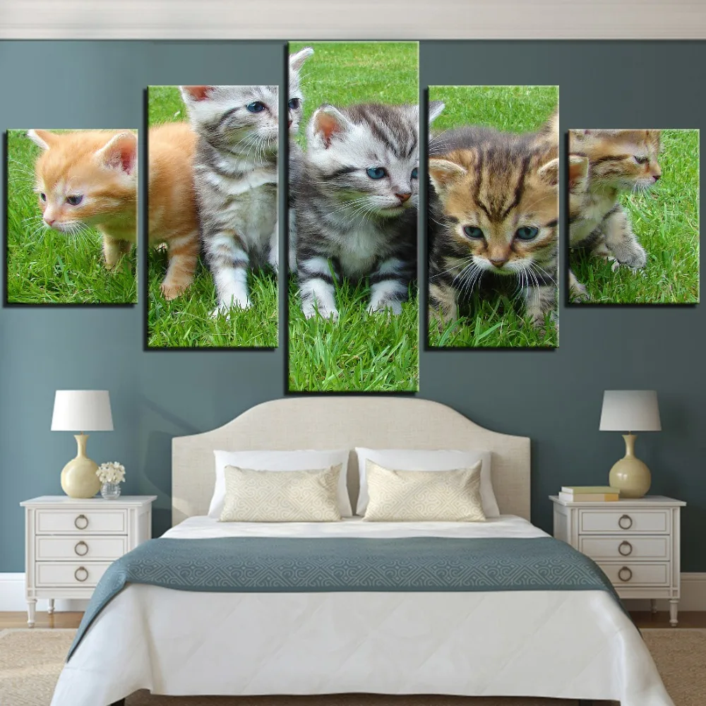 

5 Pieces Cute Kittens Canvas Pictures Kitty Cats Posters Animal Art Painting For Kids Room Decor Simple Wallpapers Modern