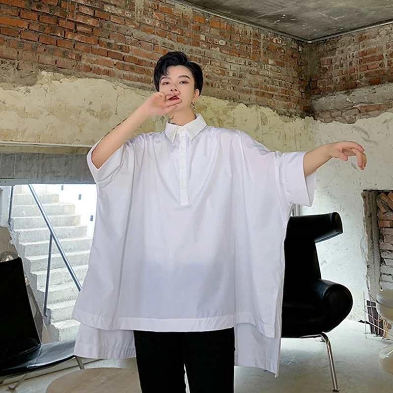 Рубашка мужская с коротким рукавом летучая мышь Свободная блуза под заказ в