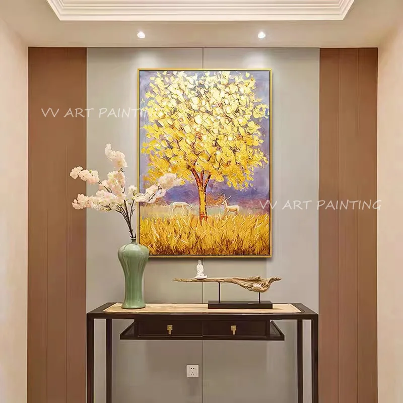 

Абстрактные Большие размеры 100% ручная работа Золотая фольга Счастливое дерево пейзаж масляная живопись на холсте Современный Свадебный де...