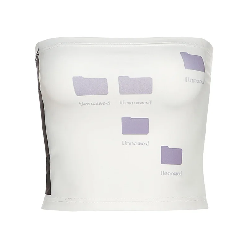 

Women Tank Tops Slim Navel Print One Word Collar Sexy Wrapped Chest Open Back Camisole Sleeveless Sling Type Casual Fashion New