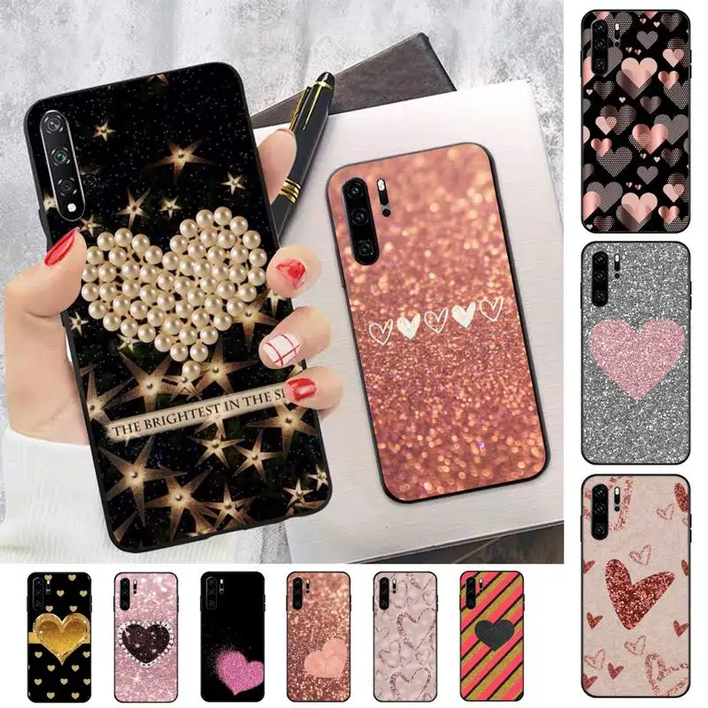 

FHNBLJ Gold Rose gitter Love heart Phone Case for Huawei P30 40 20 10 8 9 lite pro plus Psmart2019
