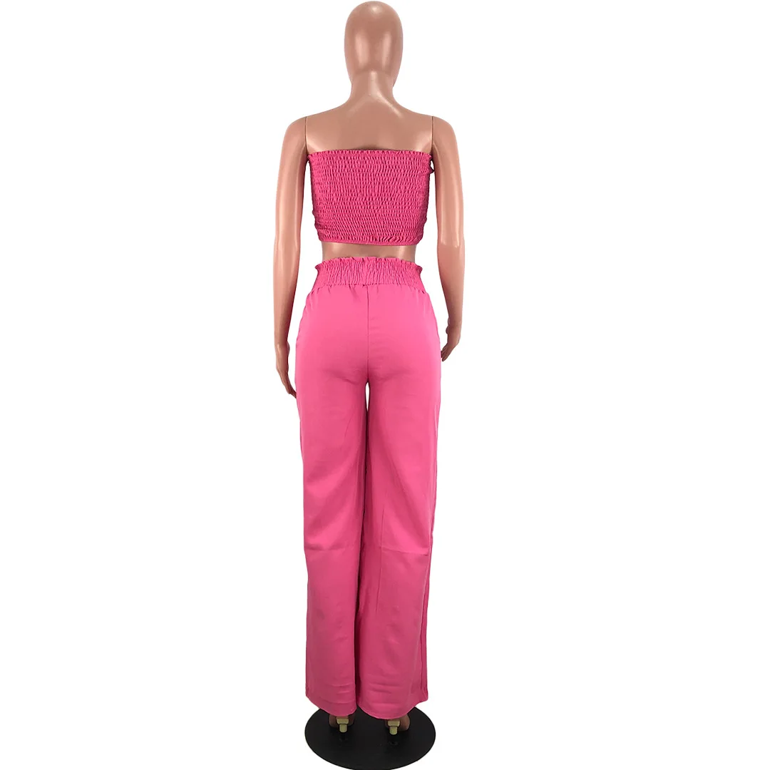 

HAOOHU Women solid tracksuit strapless crop top staight loose jogger sweatpant suit two piece set sport matching set outfit