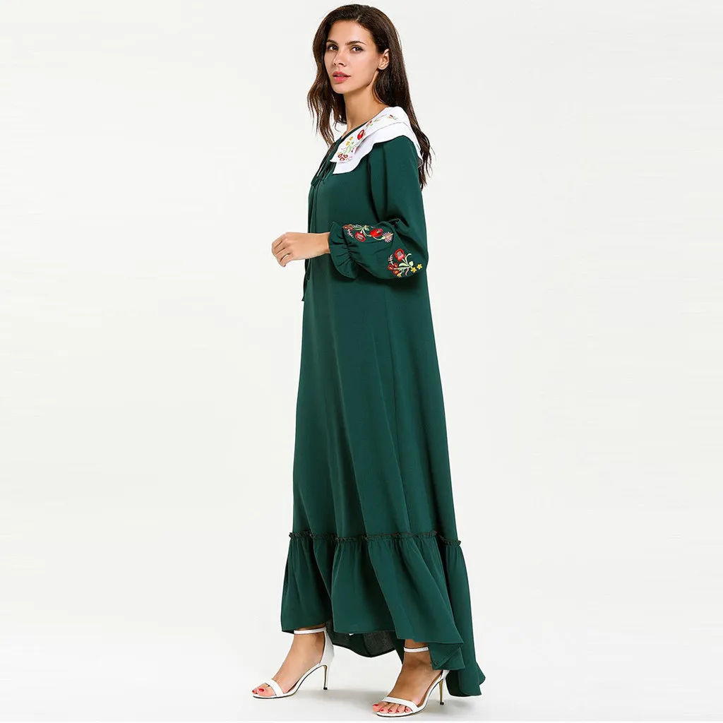 Женское мусульманское платье-макси Abaya арабское платье с длинными рукавами M-4XL |
