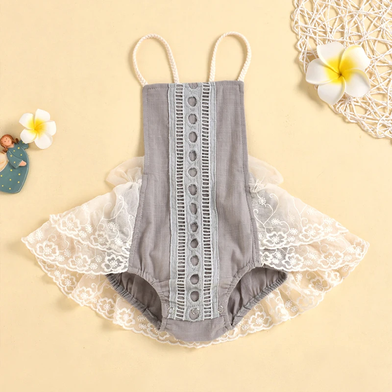 

Flofallzique 2021 Summer Cool Sling Lace Decoration Fashionable Newborn Girl Romper For Memorial Party
