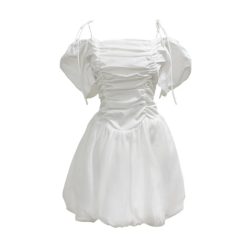 

Элегантное мини-платье в Корейском стиле, вечернее праздничное милое винтажное однотонное платье с коротким рукавом для женщин, бандаж 2021