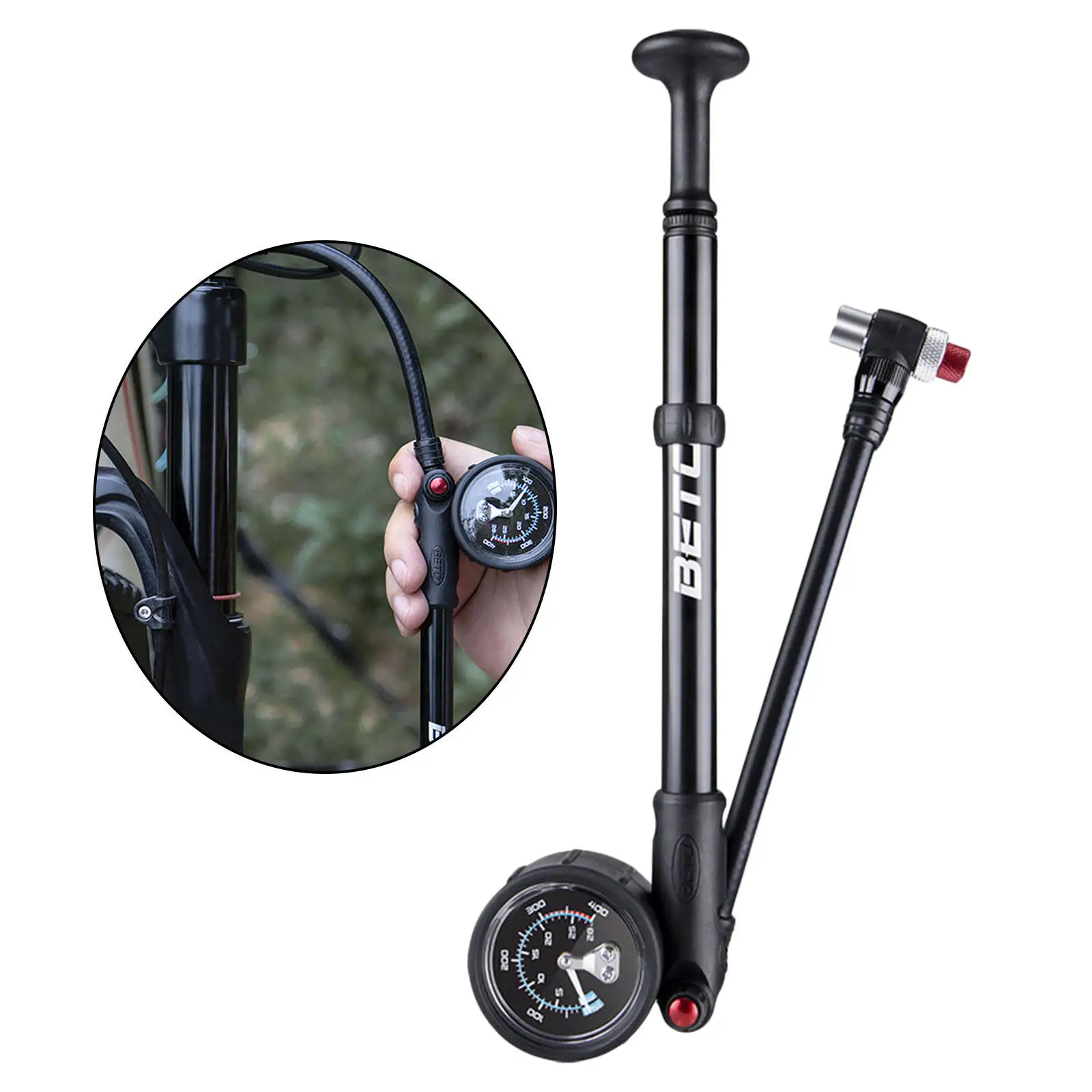 

400psi High-pressure Bike Air Shock Pump with Lever Fits Schrader Valve for Fork & Rear Mountain Road Bicycle