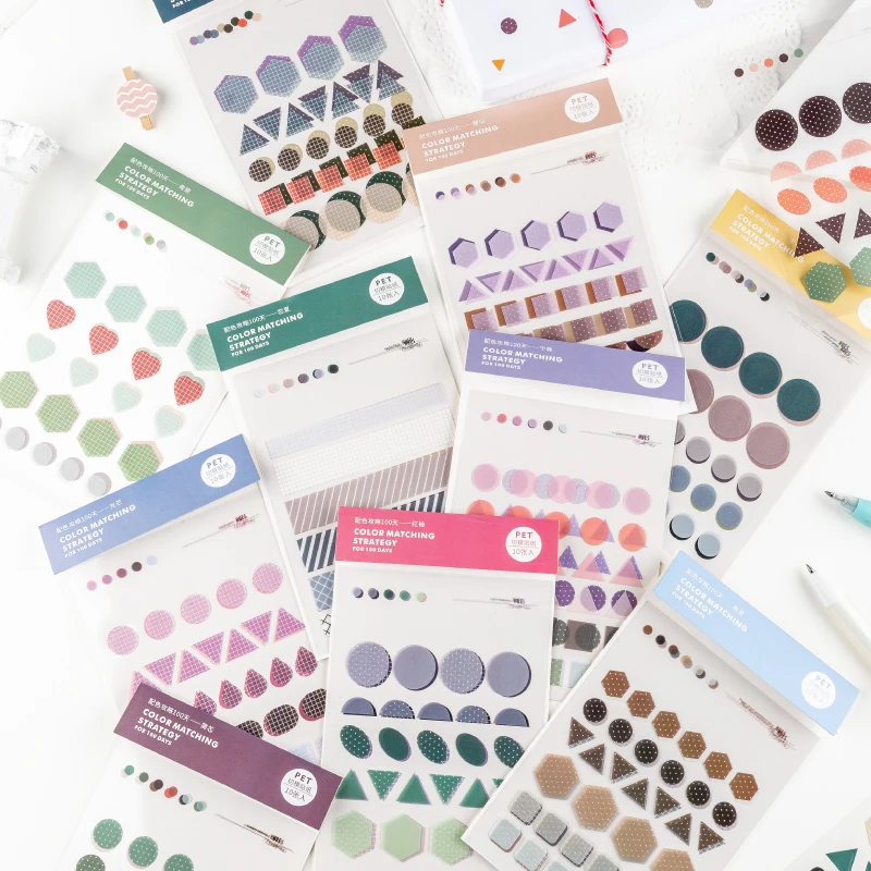 

10pakcs/лот сочетающихся цветов стратегии серии ежедневно Творческий deceration DIY ПЭТ стикер