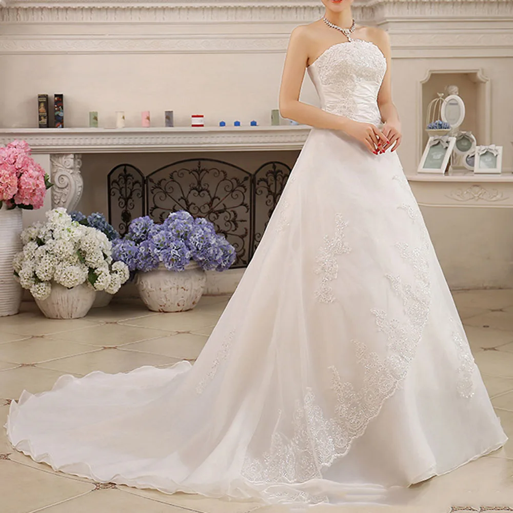 2020 Новое кружевное свадебное платье ТРАПЕЦИЕВИДНОЕ с длинным шлейфом без
