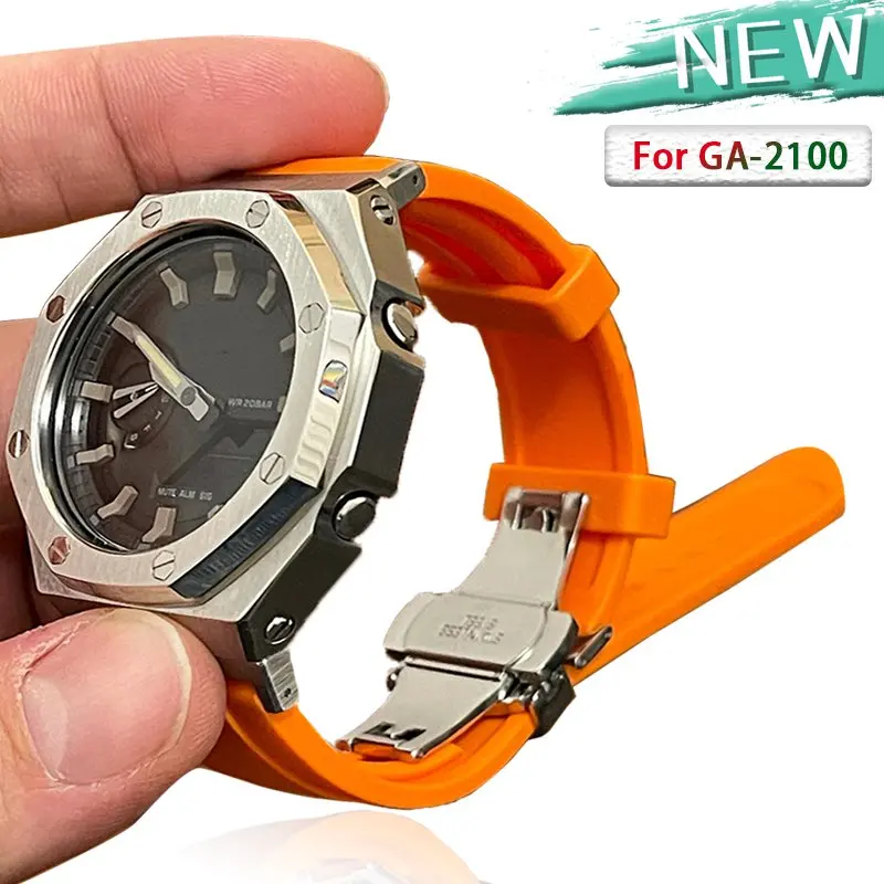 

GA2100 2rd Modified Accessories Strap GA-2100 Adapter with Metal Bezel and Strap for Casio GA-2100 / 2110 Watch Band