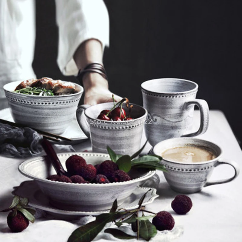 

Plate Japanese Ceramic Tableware Home Set Plane Creative Nordic Retro Western High-End Personality Durable Tableware Dishes Set