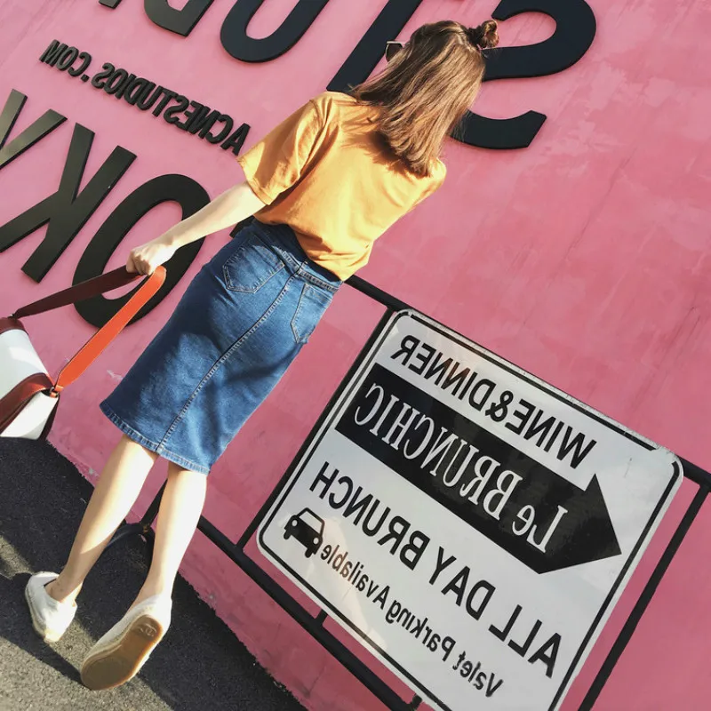 Lguc. H, джинсовая юбка,, раздельные джинсы MIDI, юбка, пуш-ап, стрейч, юбка-карандаш, высокая талия, модная женская одежда, летняя, XS, Новинка