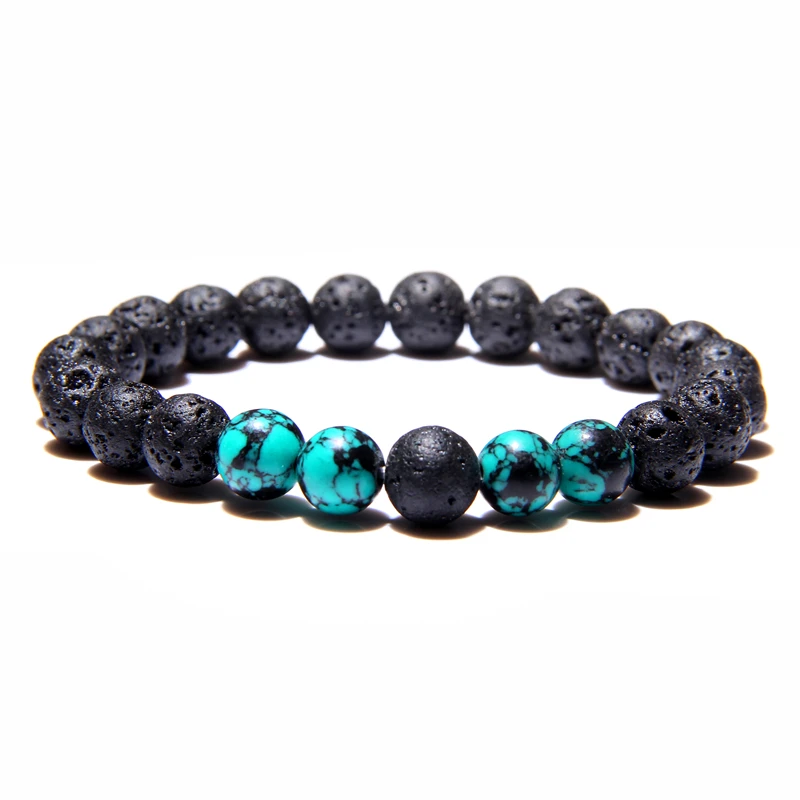 Модный браслет с бусинами 8 мм натуральные черные зеркальные бусины бирюзовые