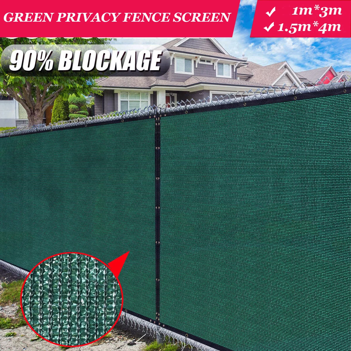 Parabrisas de pantalla de privacidad de valla verde, VALLA DE PRIVACIDAD DE patio trasero resistente, cubierta de balcón, pantalla de privacidad con fijaciones y ojales