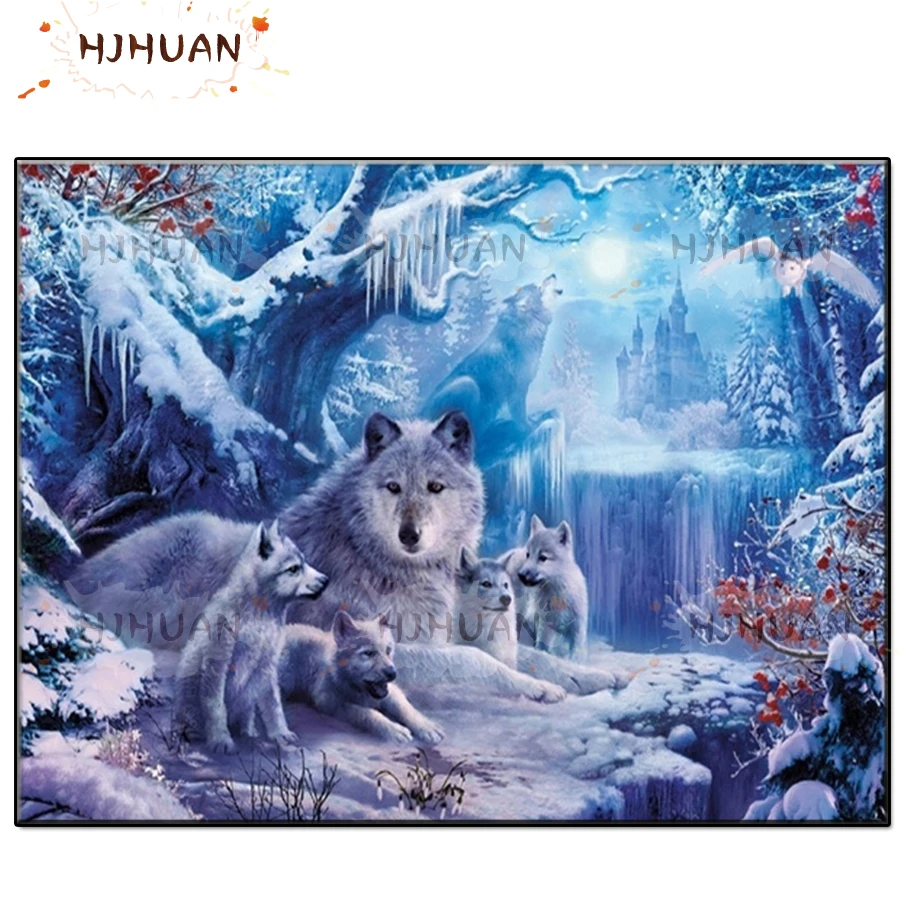 

3D Diy Snow scene, wolf Diamond Painting full round square Diamond Embroidered Rhinestone Picture Mosaic Home Decoration gift