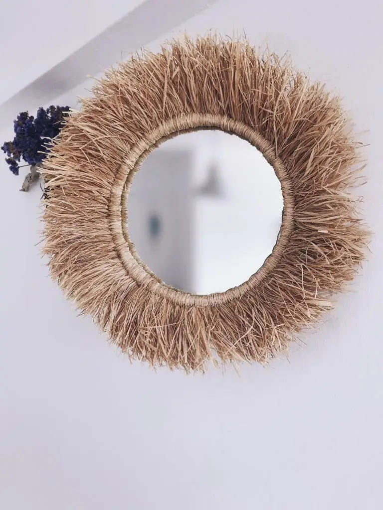 

3 Pieces Wicker Round Makeup Mirror Innovative Art Decoration Dressing Bathroom Wall Hanging Mirrors Crafts Handmade dekorative