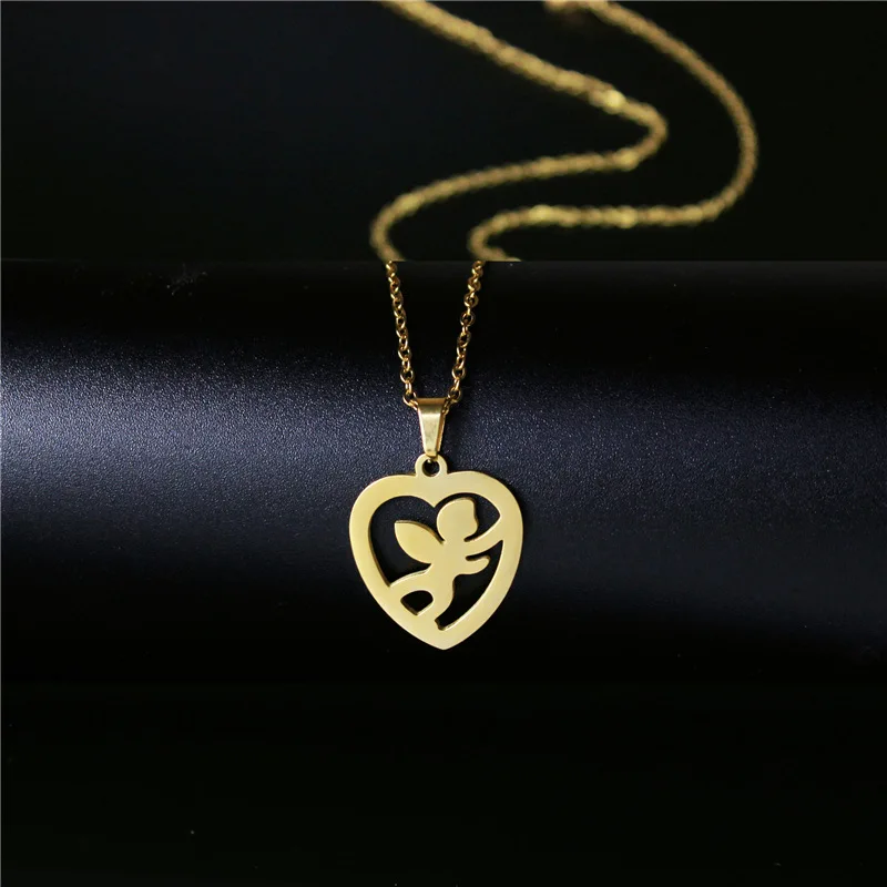 Корейская мода Титановая Сталь в форме сердца маленький ангел ожерелье женский