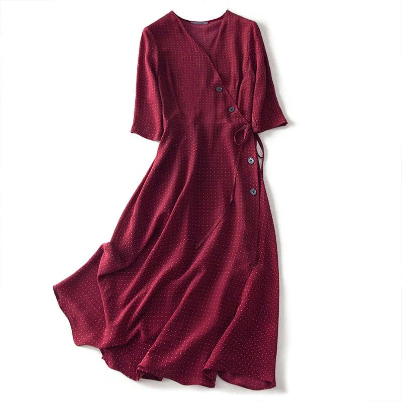 Rob! Foreign MAO welfare money! Pure silk! Mulberry silk red white wave tea tea dress silk dress