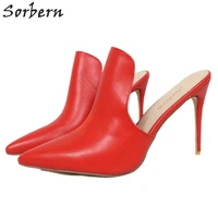 sorbern pointy toe slip on mules high heel women pump shoes stilettos custom color size 34 46 female ol shoes blackwhite heels