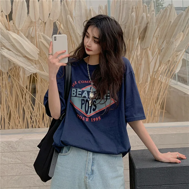 

Hong Kong American Fashion Brand Short Sleeve T-shirt Women's Loose Korean Ins Harajuku Style Hiphop European