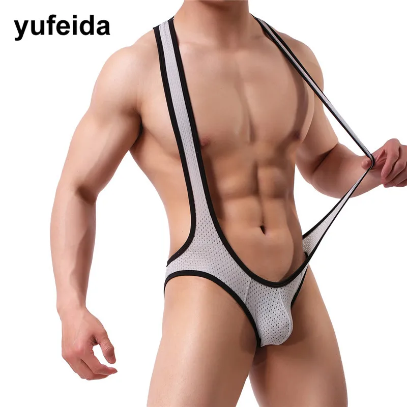 Мужская майка сексуальное нижнее белье для борьбы сетчатый боди цельный трико с