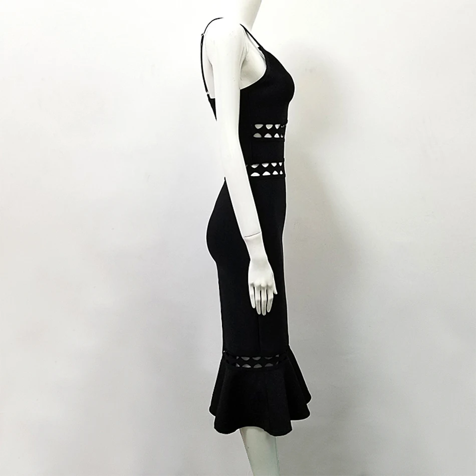 Женское Бандажное платье на бретельках с V-образным вырезом до середины икры