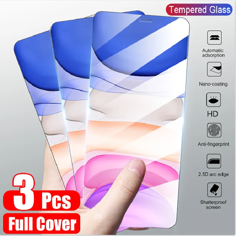 3 шт. закаленное стекло для iPhone 11 12 Pro XS Max X XR полное покрытие Защита экрана 7 8 6 Plus SE