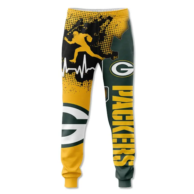 

Spring Autumn Green Bay Cool American Football Packers Sweatpants Yellow And Green Stitching Design Letter G Print 3D Pants