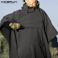 incerun men leisure sweatshirts solid irregular hoodies loose pockets pullovers man outdoor cloak hombre poncho capes plus size