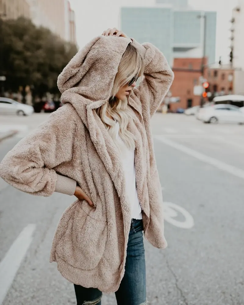 Флисовое пальто с капюшоном для женщин Осень зима|Женские пальто| |