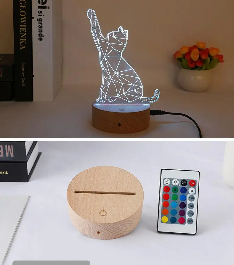 HobbyLane 3W Touch Control Wooden Base for LED 3D Night Light Christmas Decor Modern Acrylic Led Lamp Mounted | Лампы и освещение