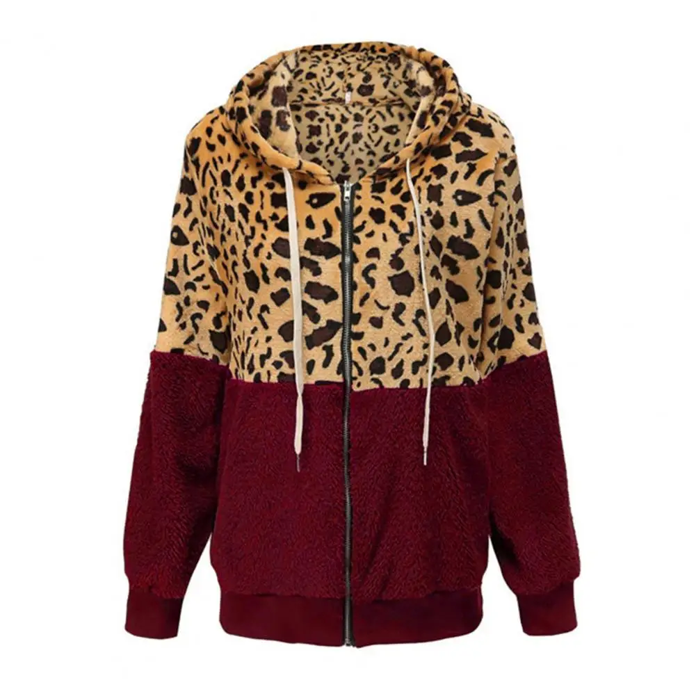 

Hoodie Women Leopard Print Drawstring Patchwork Women Hoodie for Winter Casual Sweatshirt women top 2021 Black 2X