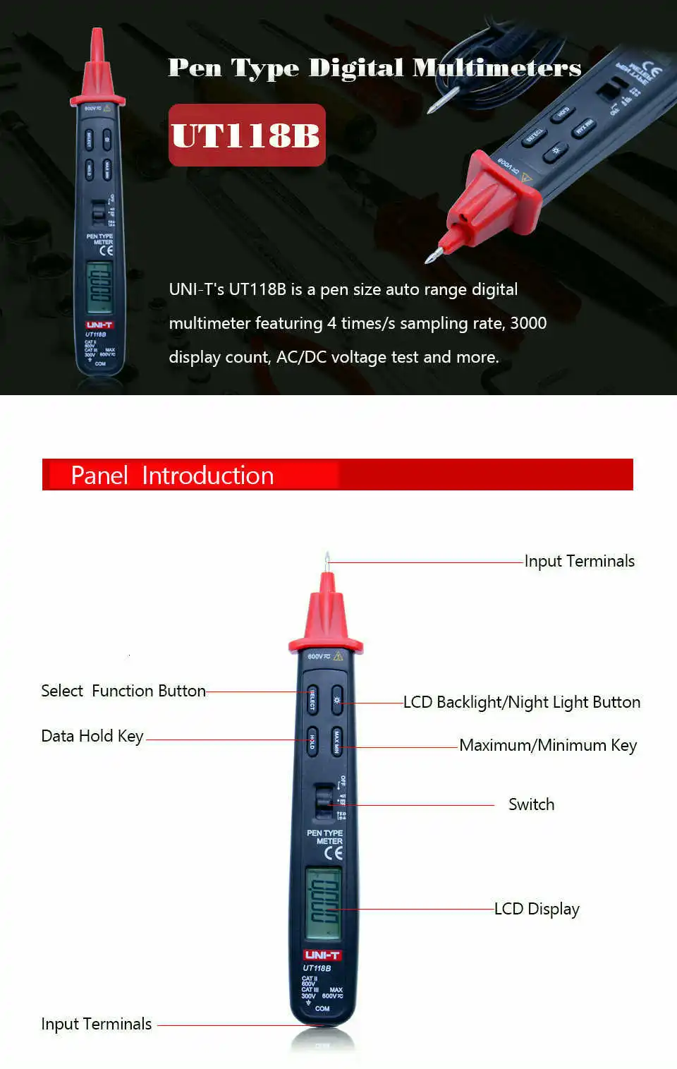 UNI-t UT118B Ручка Тип Цифровой мультиметр AC DC Вольтметр Сопротивление измеритель емкости Автоматический диапазон удержания данных мультиметры