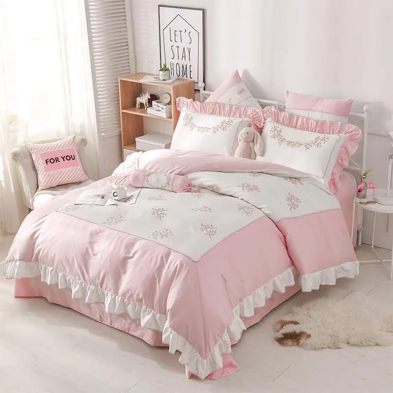

100% Egyptian Cotton Pastoral printing Bedding sets Double King Queen size Bed set Soft Bedclothes J/7pcs Bed sheet Duvet cover