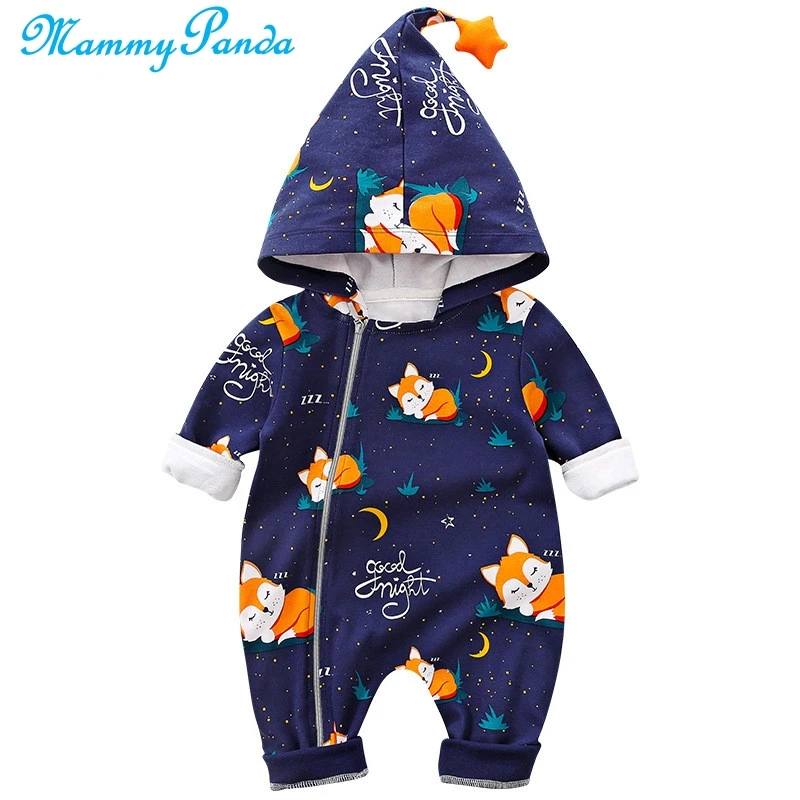 Детский комбинезон с длинными рукавами капюшоном и мультяшным лисьим животным