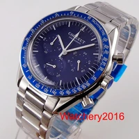 brand new arrival luxury corgeut 40mm blue dial steel case 24 hours multifunctional mens sports watch quartz full chronograph