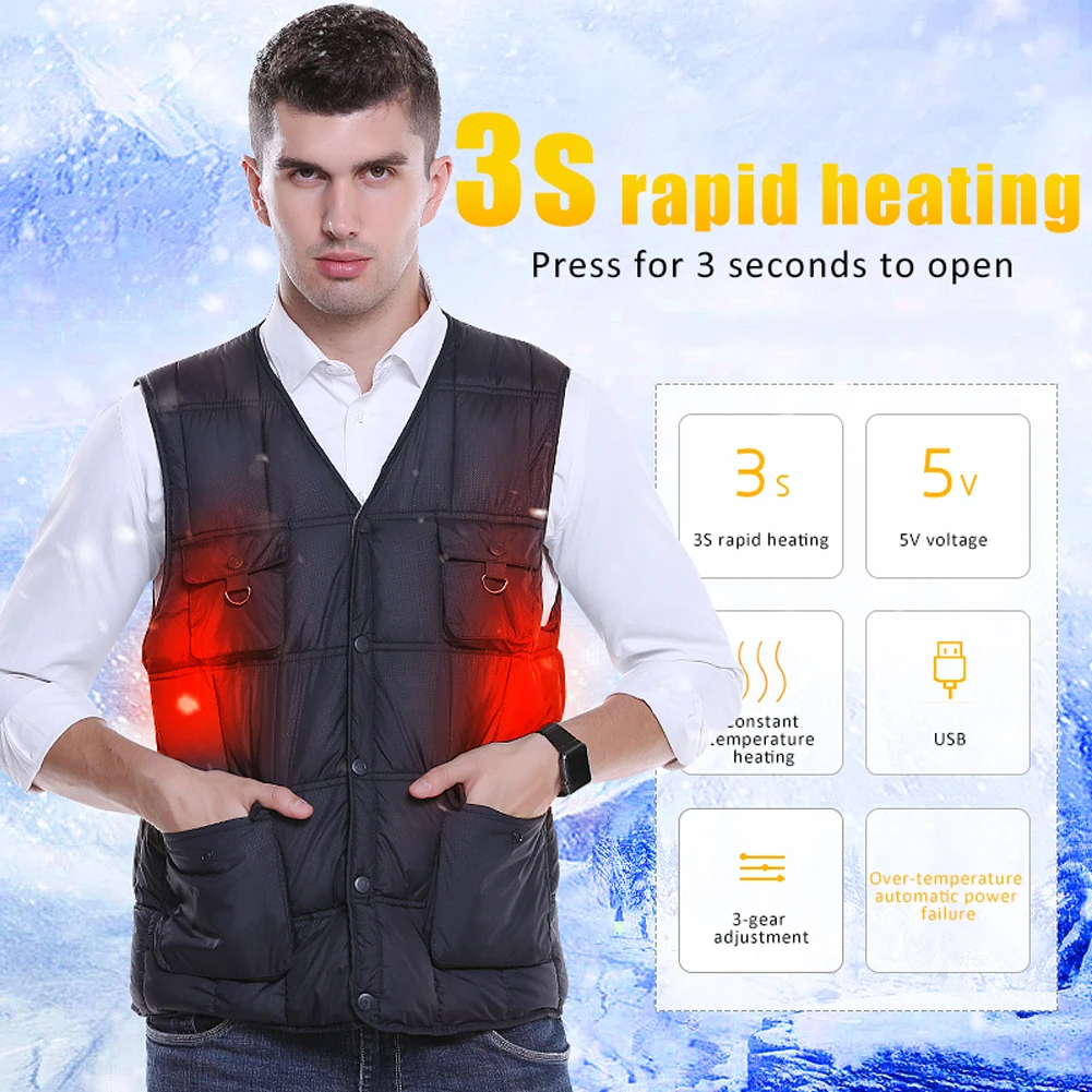 

Intelligent Heating Solid Color Cotton Vest Korean Version Jacket USB Safe Winter Loaded Heating Fishing Hunting Thermal Clothes