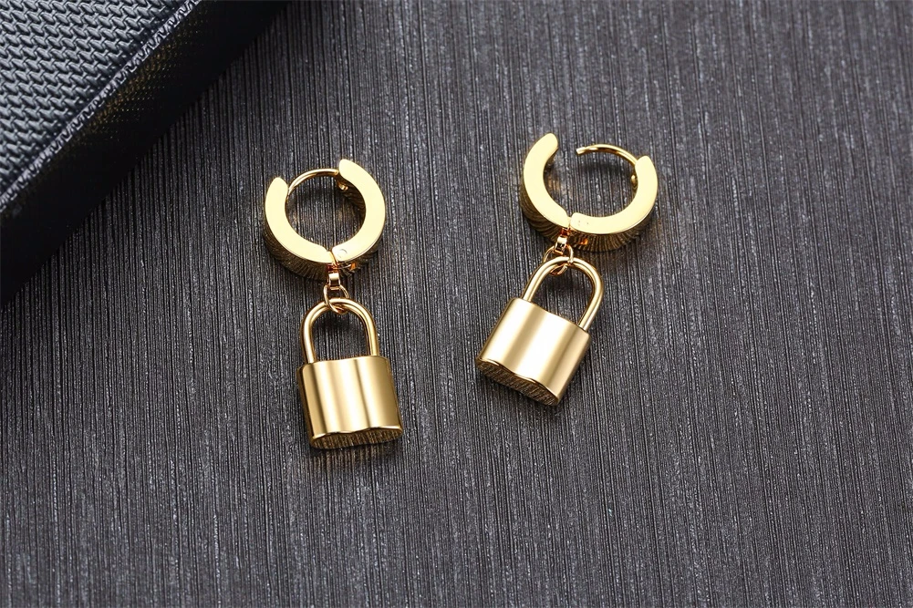 HUGGIE Висячие серьги-кольца для мужчин металлический замок из нержавеющей стали серьги в форме капли в золотой унисекс ювелирные изделия
