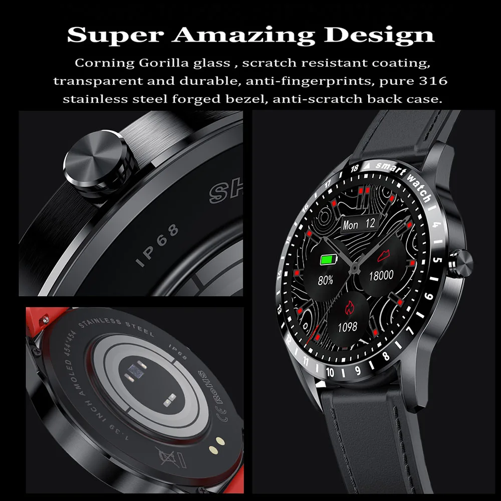 2021 smart watch woman men amoled screen heart rate monitor ip68 waterproof alarm clock screen smartwatch for ios android phone free global shipping