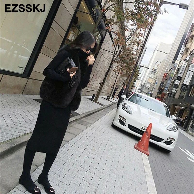 Платье Свитер женское длинное с отложным воротником на осень/зиму|Женские