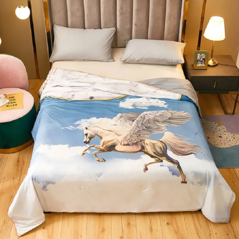 للبيع نسخة كبيرة من لطيف الكرتون نمط لحاف صيفي رائع ديكور المنزل مكيف الهواء أغطية سرير الجليد باردة بطانية الملكة الملك الحجم