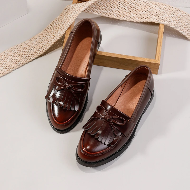 Туфли-оксфорды женские из натуральной кожи винтажные Лоферы ручной работы на