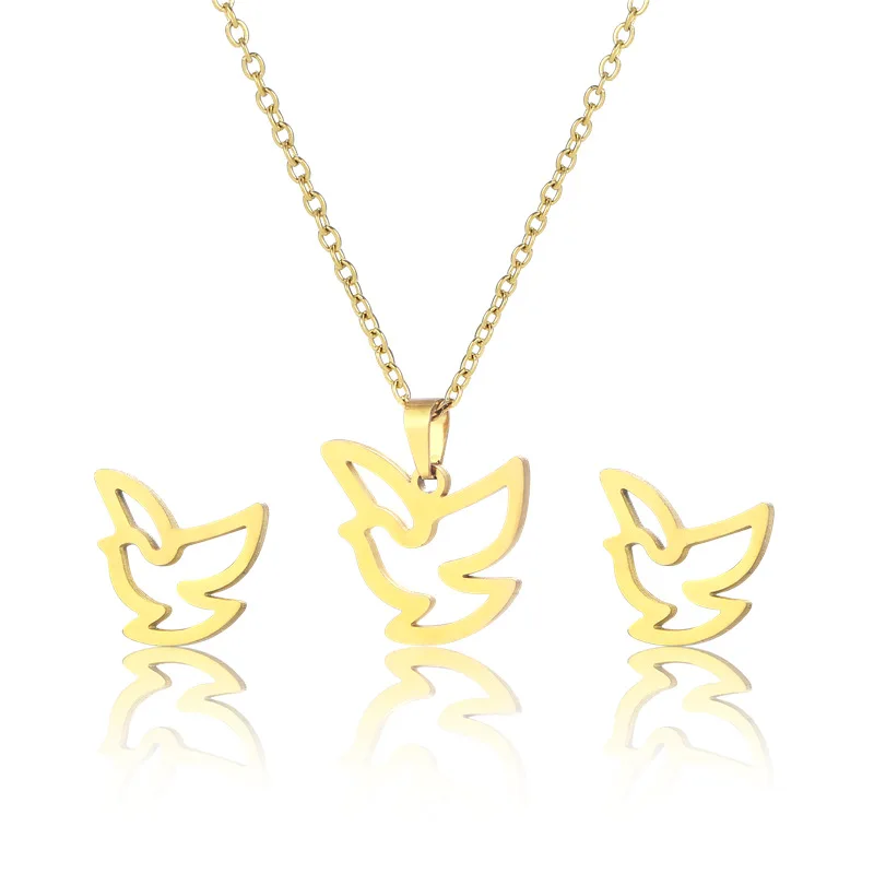 

304 Stainless Steel Key Heart Dove Cross Pendant Fashion Steel Jewelry Sets Gold Plated Color Accessories Chain Necklace Earring