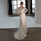 UZN пикантные сверкающие трапециевидной формы яркие свадебное платье из фатина с глубоким круглым декольте, одежда с длинным рукавом пикантное свадебное платье с низким вырезом на спине, платье Vestido De Novia
