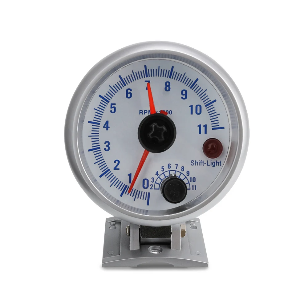 

Auto Car Tachometer Tacho Gauge 0~11000 RPM Meter 2" 52mm Universal White-faced Silver Shell Blue Led Meter Double Pointer