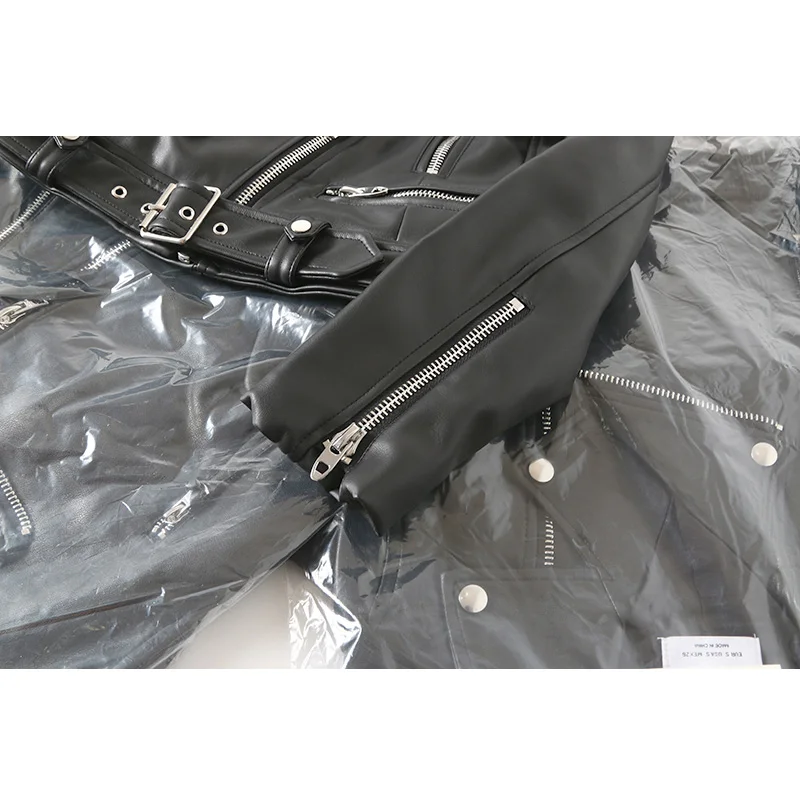 

Spring Autumn Pu Leather Jacket Women Zipper Belt Short Soft Pu Leather Jackets Biker Black Punk Faux Motorcycle Coat Plus Size