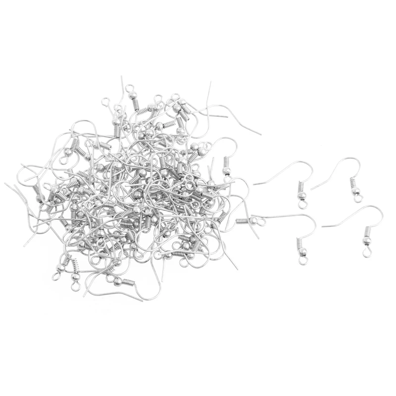 

100 Pcs Earring Hooks Hypo-Allergenic Silver Plated Steel Ear Wires E56A