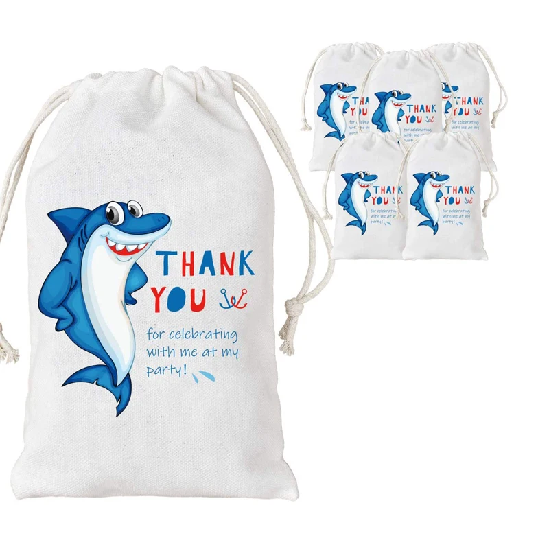 

5pcs thank you Candy Goodie Treat gift Bags Ocean Sea baby Shark Themed 1st 2nd 3rd Birthday Party baby shower decoration Favor