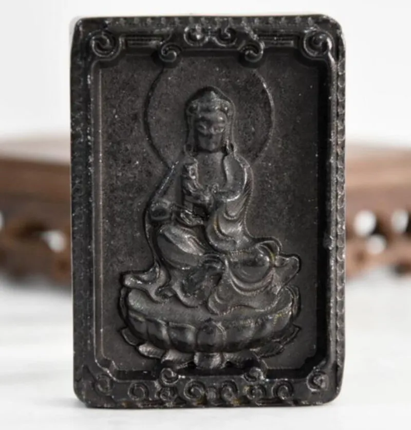 

Хуншанская культура архаизовый черный железный метеорит Гуаньинь Будда Амулет статуя
