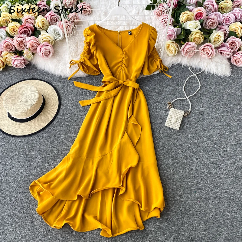 Макси платья для женщин в винтажном стиле Корейская Y2k платье Vestido де Mujer рюшами V