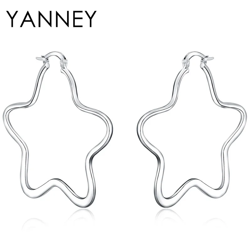 

YANNEY 925 Sterling Silver Exquisite Star Hoop Earrings For Women Fashion Party Jewelry Anniversary Gift